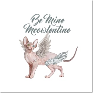 Be Mine Meowlentine, Valentines Day Sphynx Cat Cupid Posters and Art